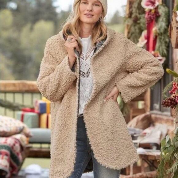 Sundance Augusta Floral Sherpa Reversible Hooded Coat Size SP Warm Cozy Oversize - Picture 2 of 13